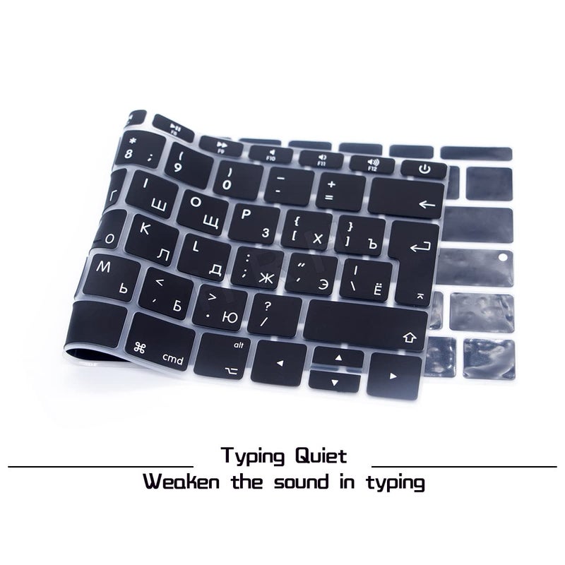 HRH Russian Language Silicone Keyboard Cover Skin for MacBook Pro 13" A1708 A1988 No Touch Bar (2018 2017 2016)&M12 A1534 with Retina Display(2015)&A1931(2018) European Keyboard Protector-Black - Image 3